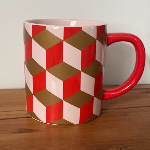Indigo Coffee Tea Mug Red Pink Gold Geometric Abstract Print 14 oz. New - Picture 8 of 8